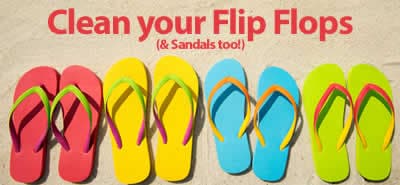 A row of colorful flip-flops