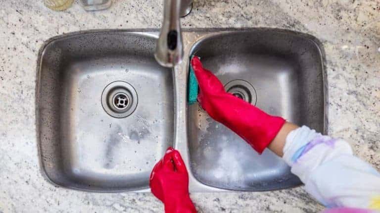 cleaning the sink