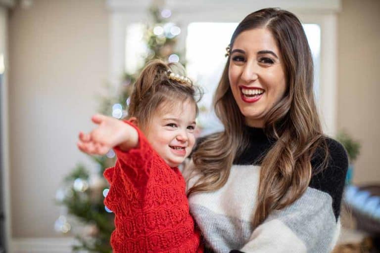 Melissa an her daughter dressed for the holidays