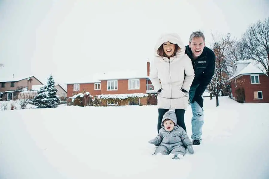 Melissa Maker with her family in the snow