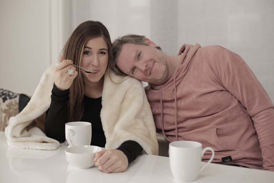 Melissa and Chad drinking coffee