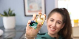 Detergent: Who, What, Where, & How Melissa Maker holding a laundry pac